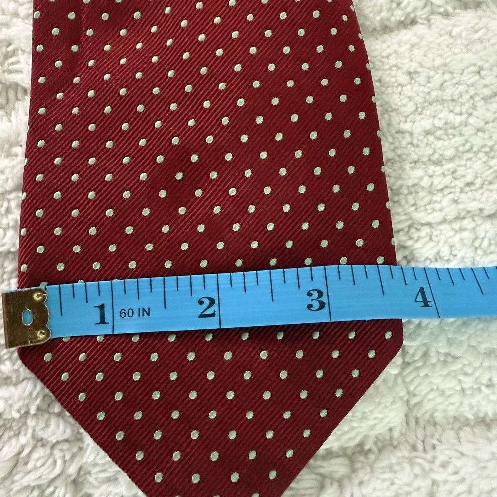 Lands' End 100% Silk Long Tie Necktie Burgundy Polka Dot Pattern 60.5
